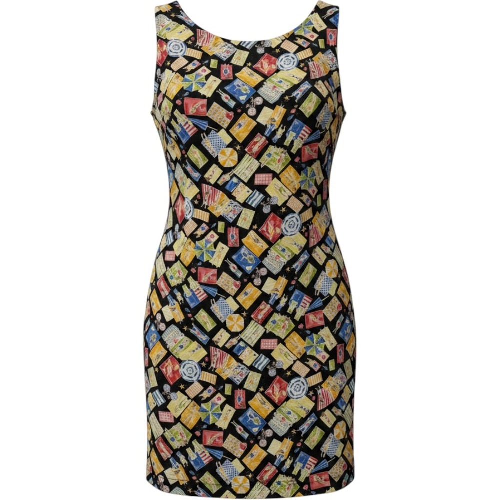 Vintage Weekend Traffic Womens Dress XL Rayon Novelty Beach Print Sleeveless